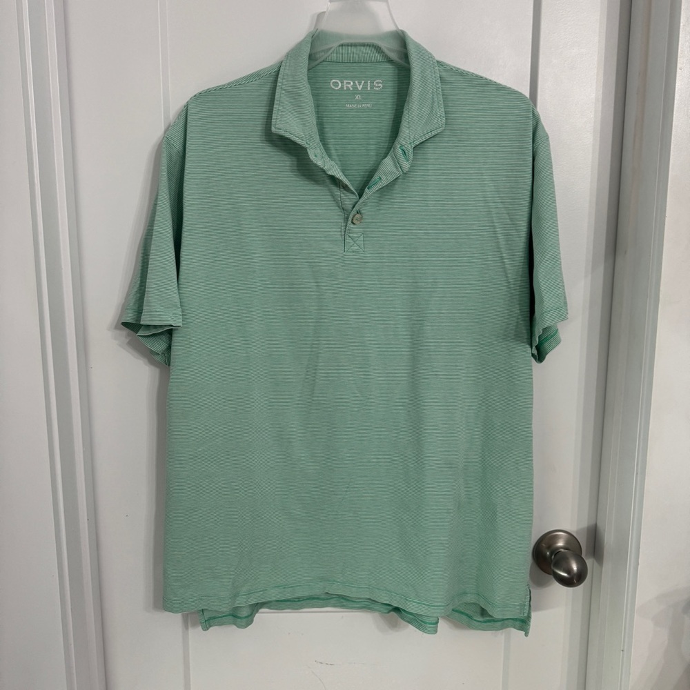 ORVIS Super Cool Men's Stretch Polo Shirt Size XL Short Sleeve Green Stripe - Picture 1 of 8